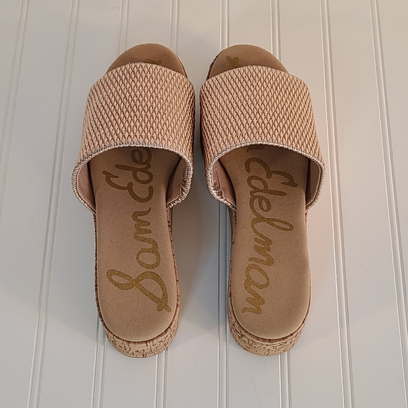 Sam Edelman Wendi Cork Platform Blush Gold Ruched Sandal Slides size 10 - Picture 7 of 16